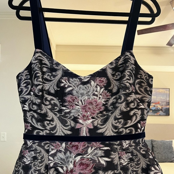 Marchesa Notte Midnight Blue Metallic Fil Coupé Organza Midi Dress - Picture 7 of 7